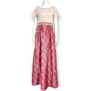 David Peck‎ Pink Floral Gown Size 2 Silk Formal Dress Floor Length